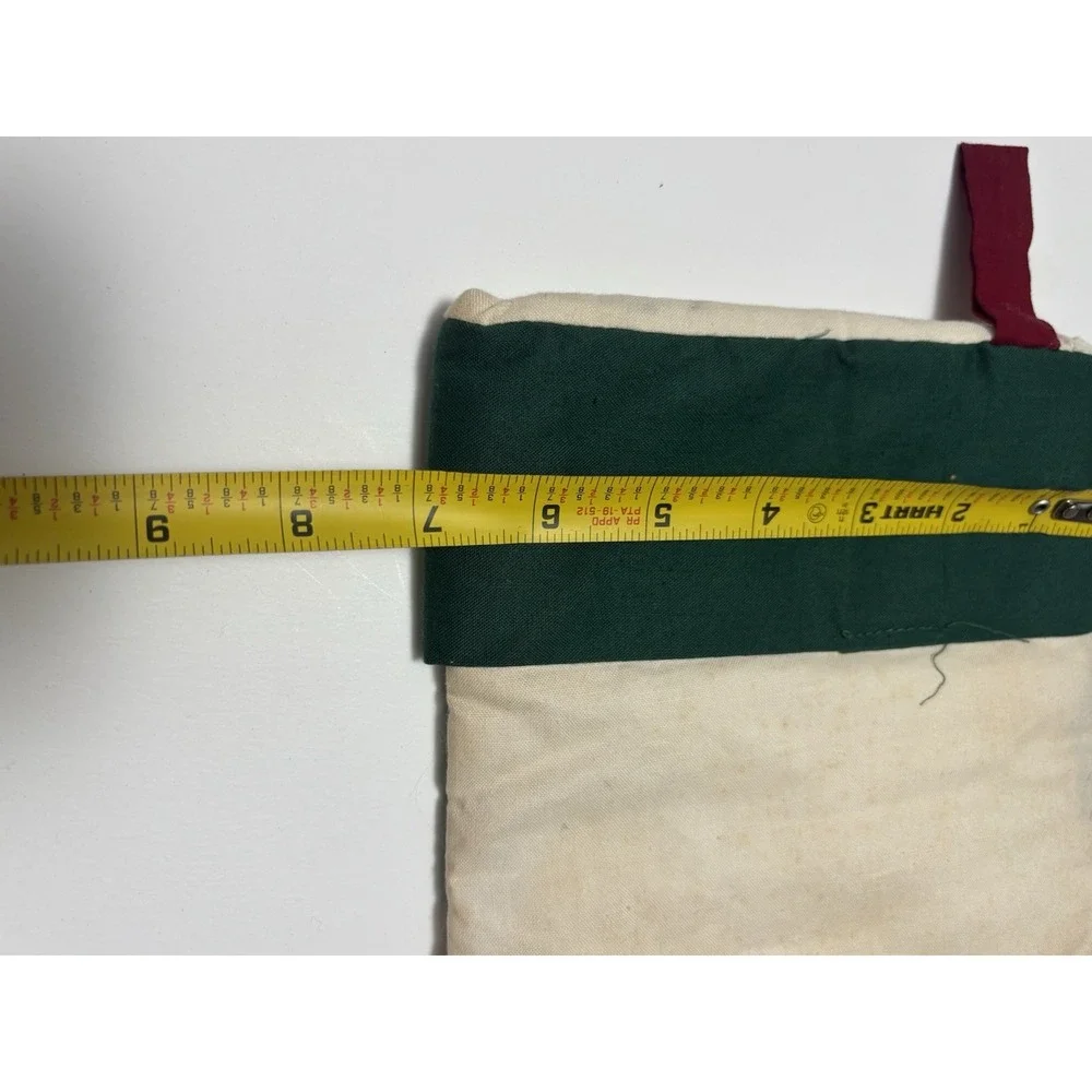 Vintage Quilted Cotton Christmas Stocking Ivory Green Cottage Country